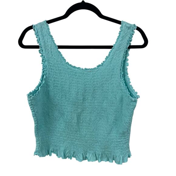 Anthropologie Floreat Smocked Ruffle Cropped Tank Top Light Blue Womens Large - Picture 4 of 5